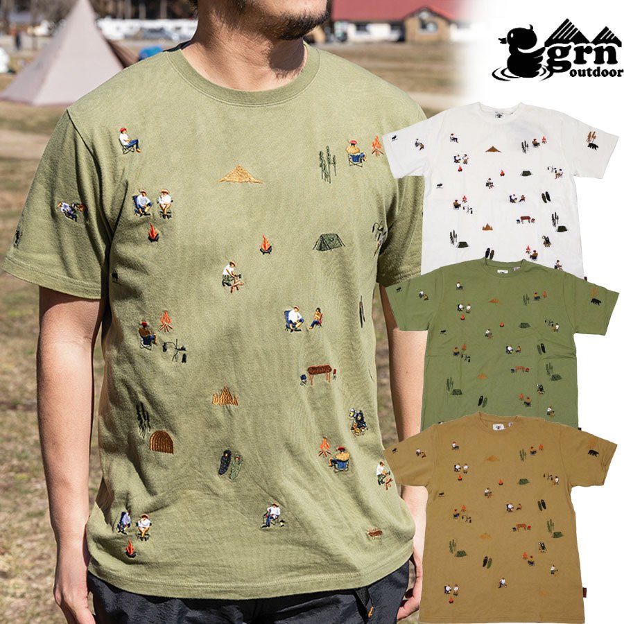 grn outdoor ジーアールエヌ アウトドア 火遊び キャンパー ボンファイヤー HIASOBI CAMPER BONFIRE S/S TEE  アウトドア 難燃 強化撥水 焚火 DIY